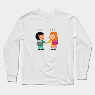 happy brother and sister go to school together Long Sleeve T-Shirt